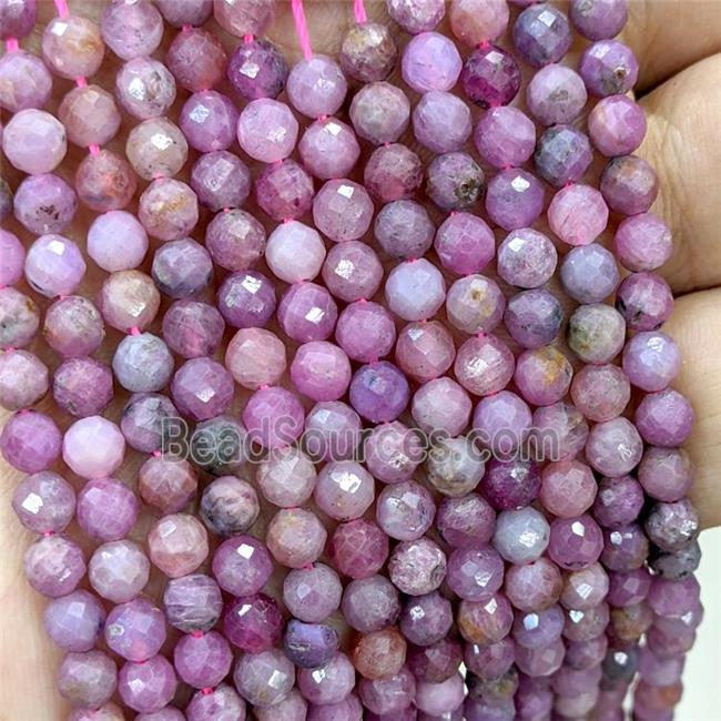 Natural Ruby Beads Pink Faceted Round