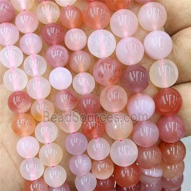 Natural Chinese Yanyuan Agate Beads Red Smooth Round