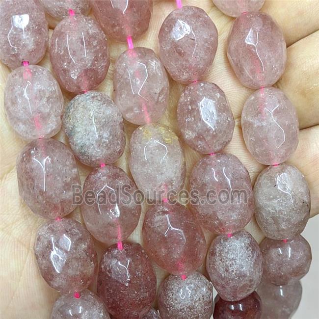 Natural Pink Strawberry Quartz Nugget Beads Faceted Freeform