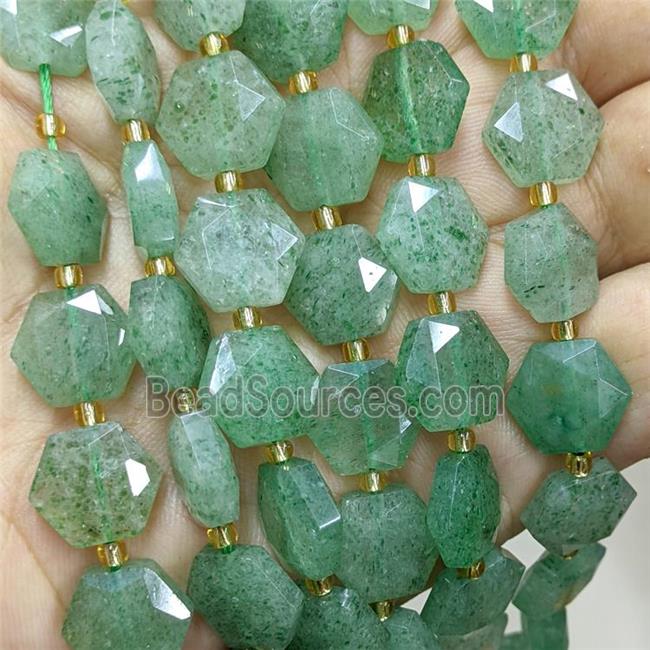 Natural Green Strawberry Quartz Hexagon Beads