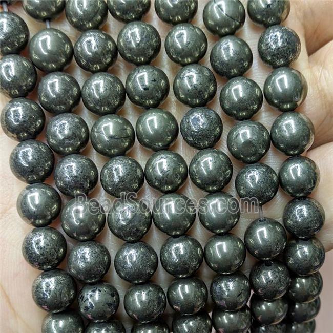 Natural Pyrite Beads Smooth Round