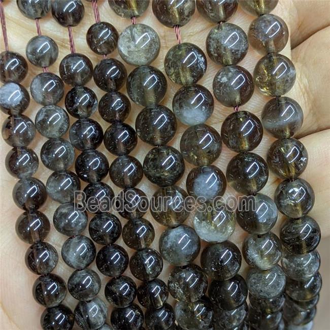 Silver Smoky Quartz Beads Smooth Round