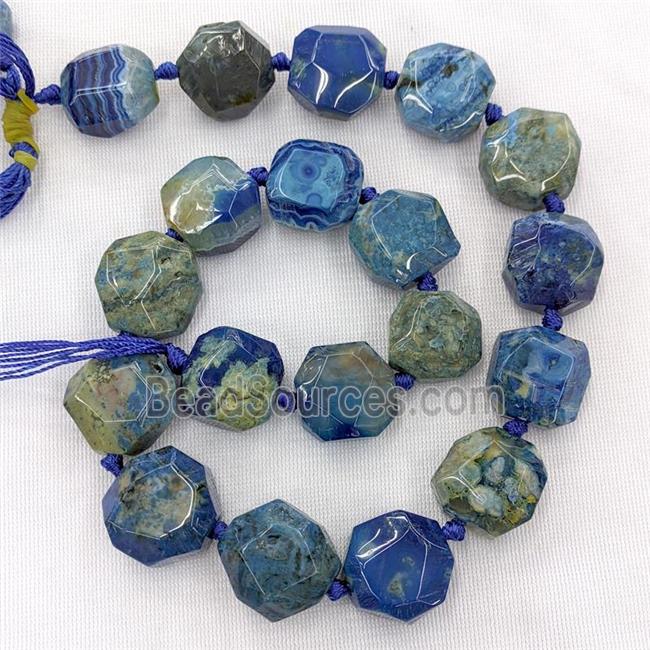 Natural Ocean Agate Beads Faceted Coin Blue