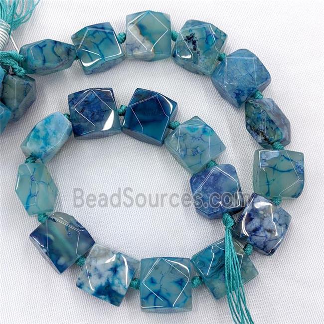 Natural Sakura Agate Beads Faceted Square Blue Dye