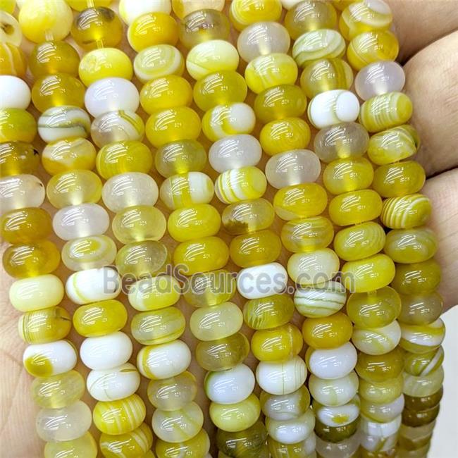 Natural Stripe Agate Beads Banded Smooth Rondelle Yellow Dye