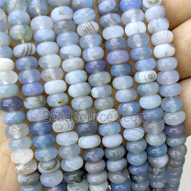 Natural Stripe Agate Beads Banded Smooth Rondelle Blue Dye