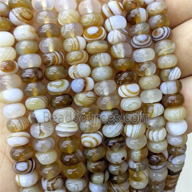 Natural Stripe Agate Beads Banded Smooth Rondelle Coffee Dye