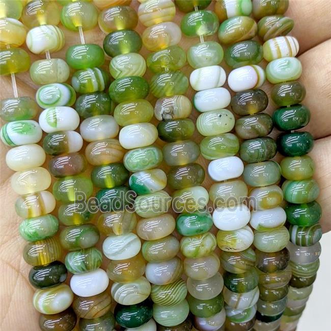 Natural Stripe Agate Beads Banded Smooth Rondelle Green Dye