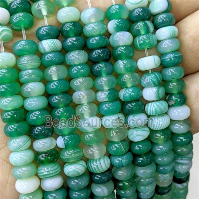 Natural Stripe Agate Beads Banded Smooth Rondelle Green Dye