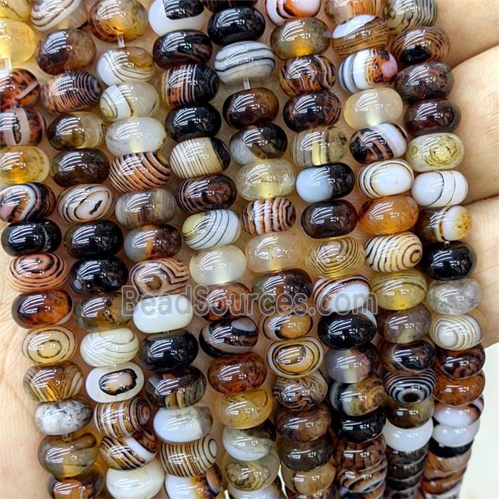Natural Stripe Agate Beads Banded Smooth Rondelle AmberCoffee Dye