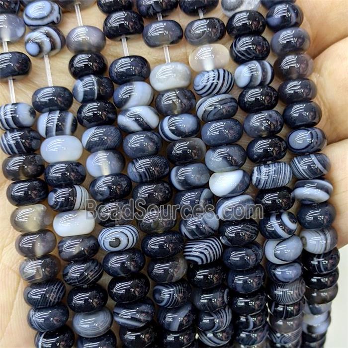 Natural Stripe Agate Beads Banded Smooth Rondelle Black Dye