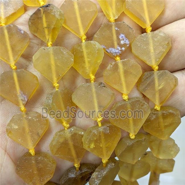 Natural Yellow Fluorite Heart Beads