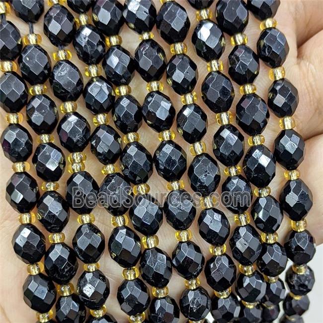 Natural Black Tourmaline Beads Faceted Rice