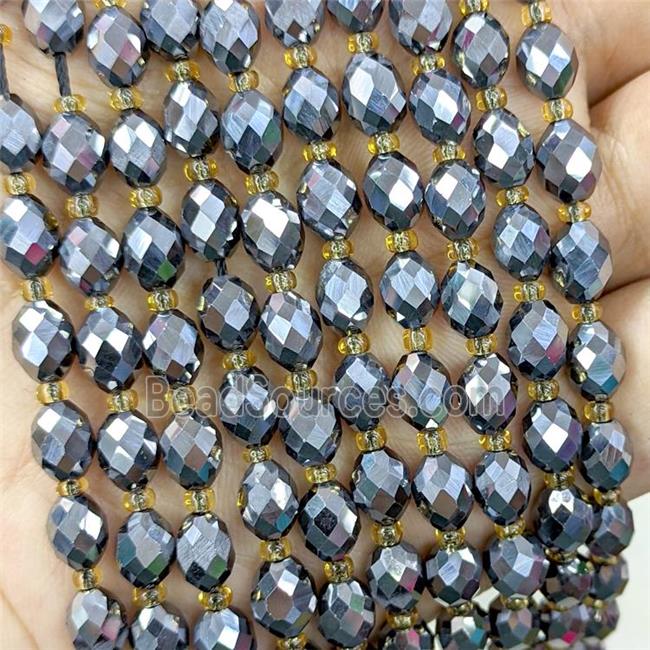 Natural Terahertz Stone Beads Faceted Rice Silver