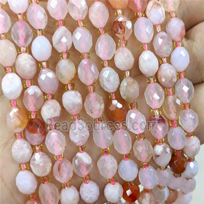 Natural Pink Sakura Agate Beads Faceted Rice Cherry