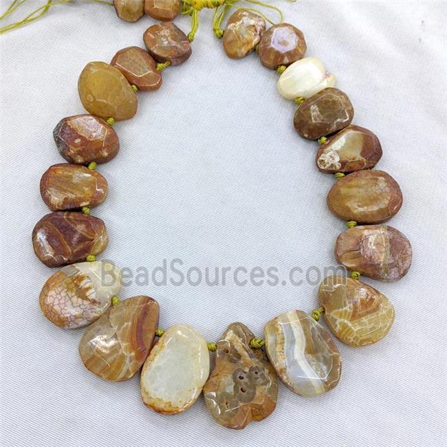 Natural Dragon Veins Agate Teardrop Graduated Beads Topdrilled Coffee Dye