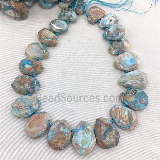 Natural Dragon Veins Agate Teardrop Graduated Beads Topdrilled Blue Dye