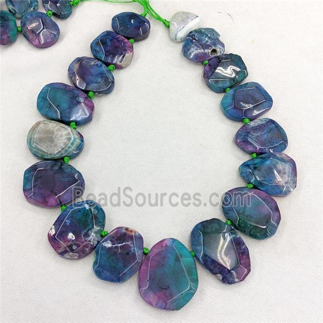 Natural Dragon Veins Agate Teardrop Graduated Beads Topdrilled Blue Dye