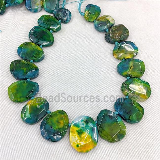 Natural Dragon Veins Agate Teardrop Graduated Beads Topdrilled Green Dye