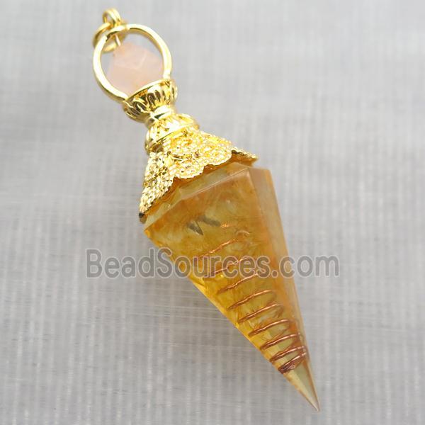 yellow Citrine chips pendulum pendant