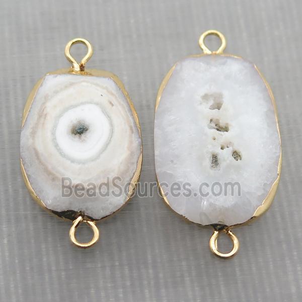 white Quartz Druzy connector, freeform, gold plated