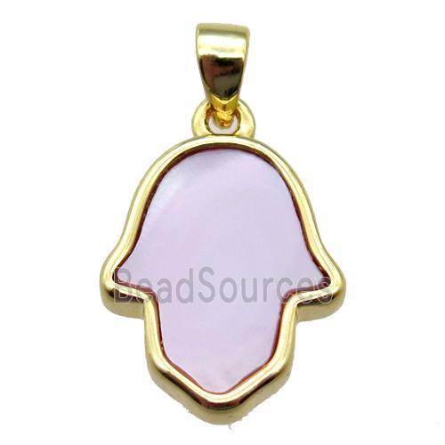 pink queen shell hamsahand pendant, gold plated