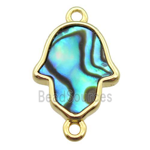 Abalone Shell hamsahand connector, gold plated