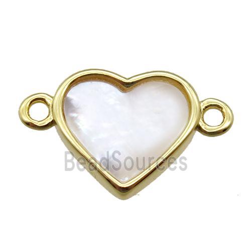 white Pearlized Shell heart connector, gold plated