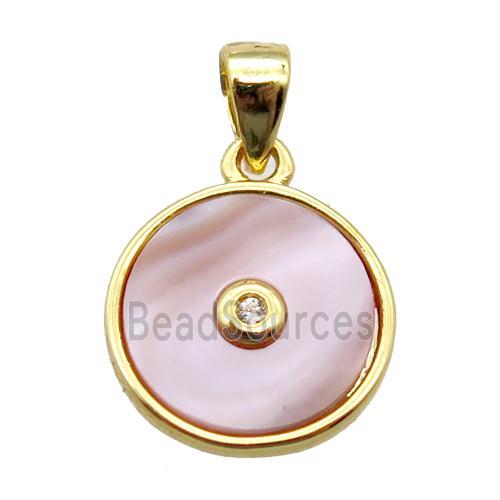 pink queen shell circle pendant, gold plated