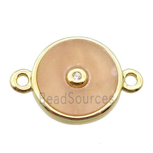 peach sunstone circle connector, gold plated