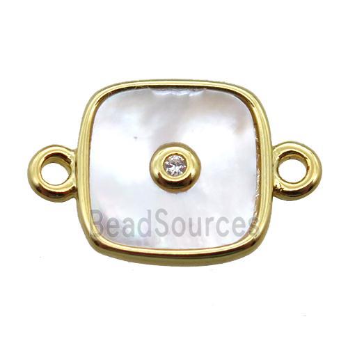 white Pearlized Shell square connector, gold plated