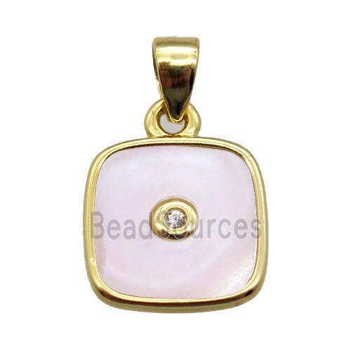 pink Queen Shell square pendant, gold plated