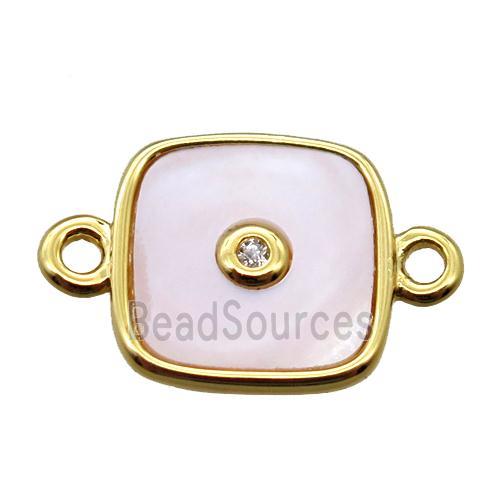 pink Queen Shell square connector, gold plated