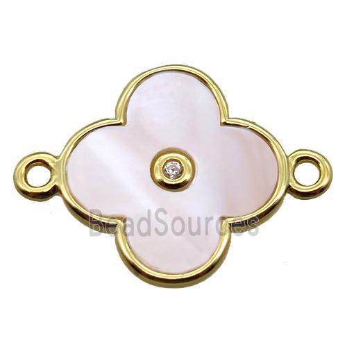 pink Queen Shell clover connector, gold plated