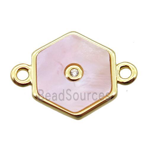 pink Queen Shell hexagon connector, gold plated