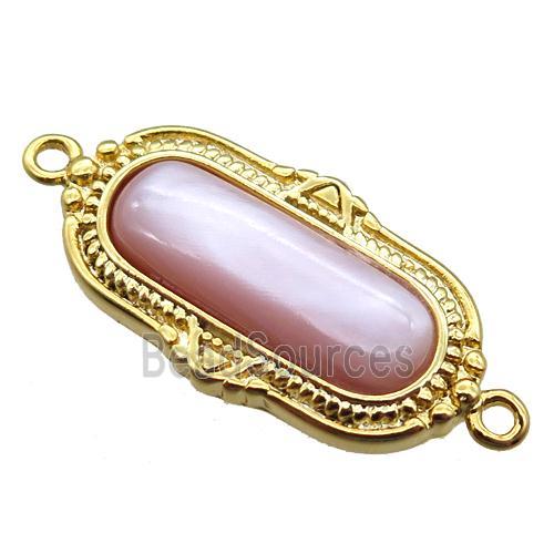 pink queen shell oval connector, gold plated