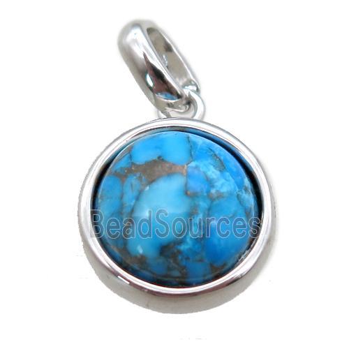 blue Turquoise pendant, platinum plated