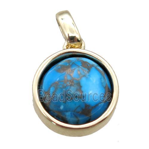 blue Turquoise pendant, circle, gold plated