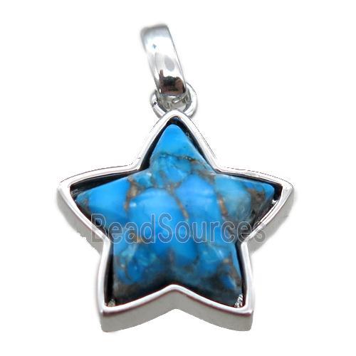 Blue Turquoise Star Pendant Platinum Plated