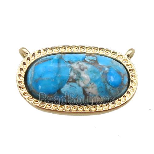 blue Turquoise pendant with 2loops, oval, gold plated