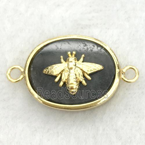 black labradorite oval connector with honeybee