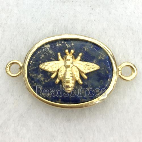 blue lapis oval connector with honeybee charm