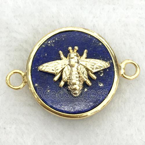 blue lapis circle connector with honeybee