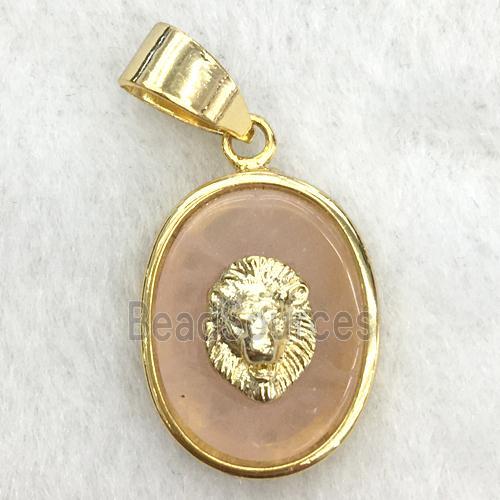 peach sunstone oval pendant with lionhead