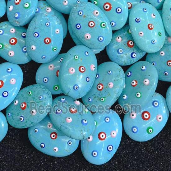blue Turquoise oval beads with evil eye