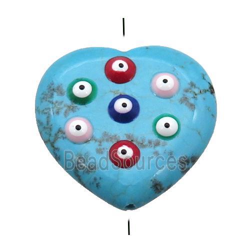 blue turquoise heart beads with evil eye