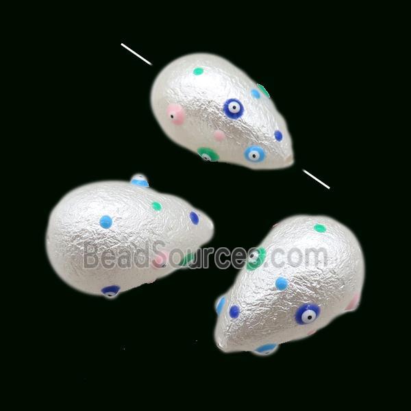 white pearlized shell teardrop beads pave evil eye