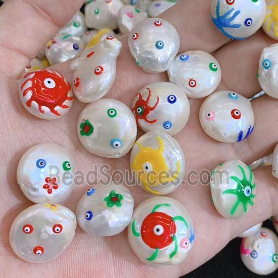 pearl beads with evil eye, mixed shaped