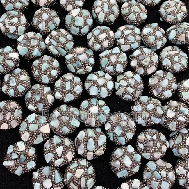 Clay coin beads pave rhinestone with larimar