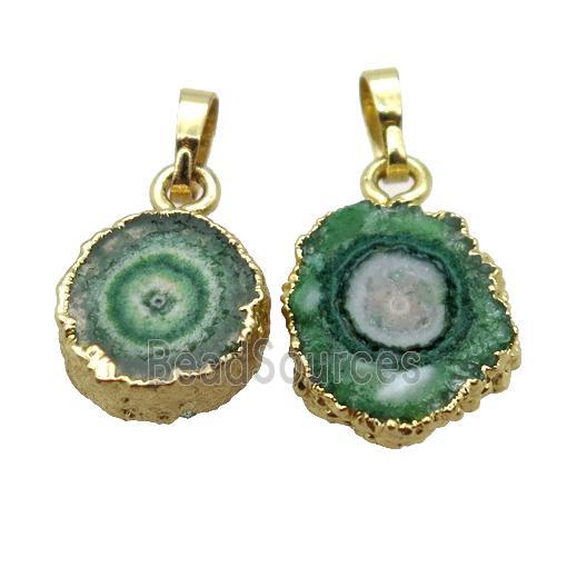 green Solar Quartz Druzy pendant, gold plated